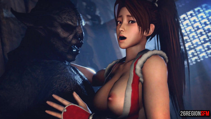 Monster Black Demon Fucks Momiji In A Standing Position In The Shadowy Dark Corner