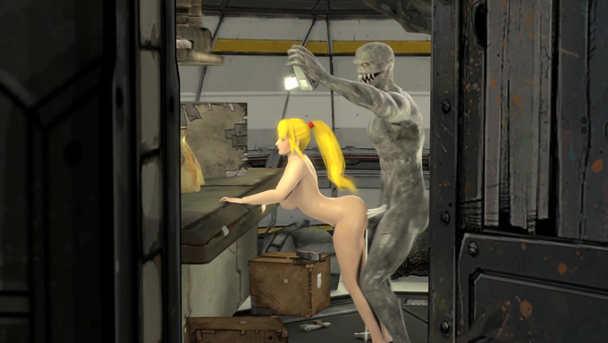 Busty Samus Aran Gets Creampied By A Monster In A Room