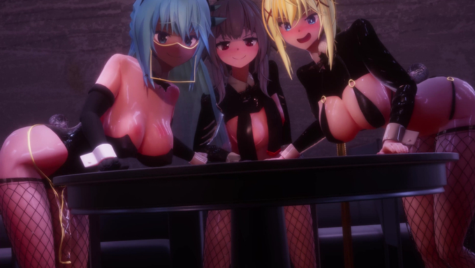Aqua, Darkness, And Megumin Offer Their Pussies To The Same Cock