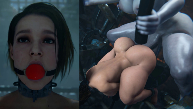 Lady Dimitrescu Rails Restrained Futa Jill Valentine’s Ass In A Dark BDSM Scene