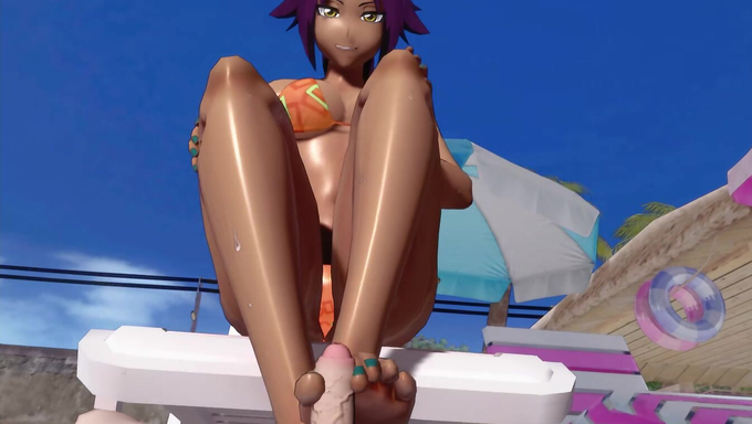 Yoruichi Shihōin Gives A Guy A Footjob During Her Vacation