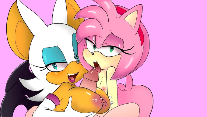 Rouge the Bat Gives A Titjob While Amy Rose Opens Her Mouth For A Cumshot