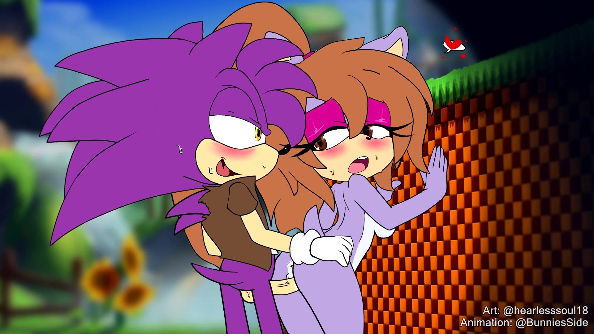 Purple Sonic Creampies Princess Sally Acorn Outdoors Against A Dirty Hill