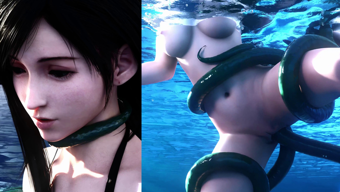 A Tentacle Restrains Tifa Lockhart While She’s In The Pool