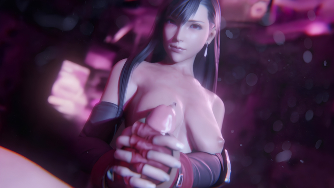 Tifa Lockhart Jerks Off A Dick While Flaunting Her Tits