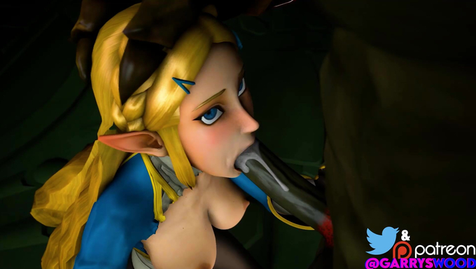 Princess Zelda Gets Her Mouth Filled By A BBC In A Shadowy Corridor