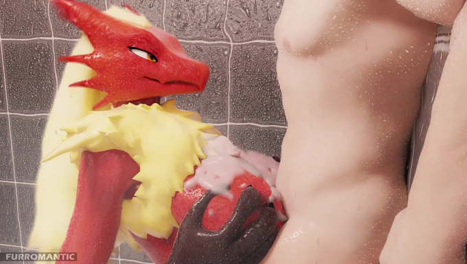 Blaziken Joins Her Trainer In The Shower And Gives Him A Titjob