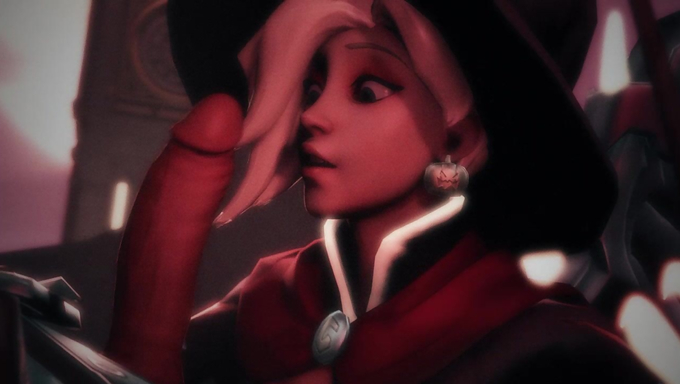 Witch Mercy Enlarges Reaper's Cock With Magic Then Deepthroats It