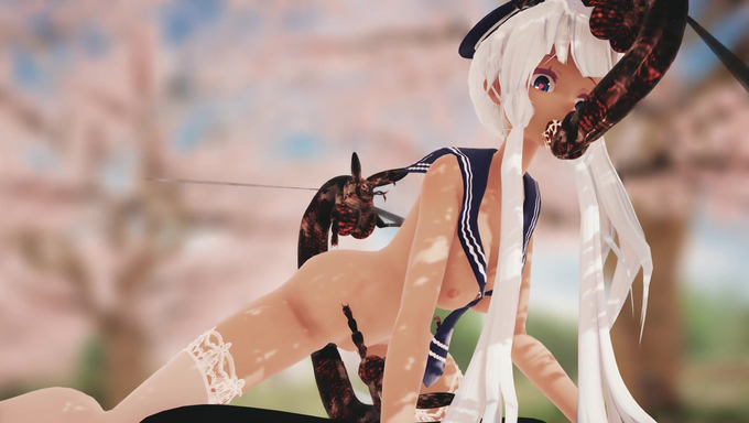 White Haired Girl Gets Triple Penetrated By Giant Insects