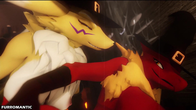 Blaziken Moans As She Gets Her Pussy Fingered By Renamon On Halloween