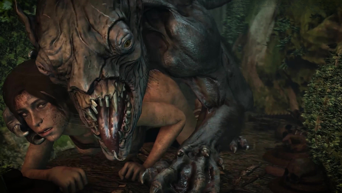 Lara Croft Submits To Domination From A Monster In The Forest