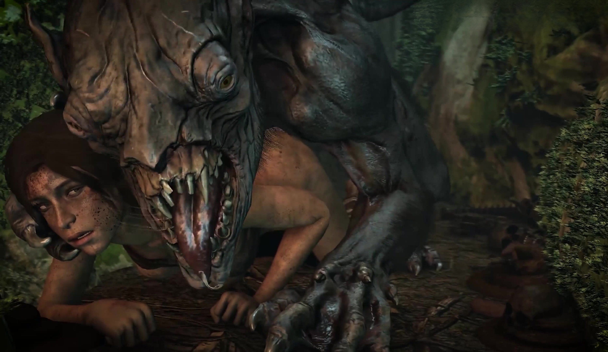 Lara Croft Submits To Domination From A Monster In The Forest