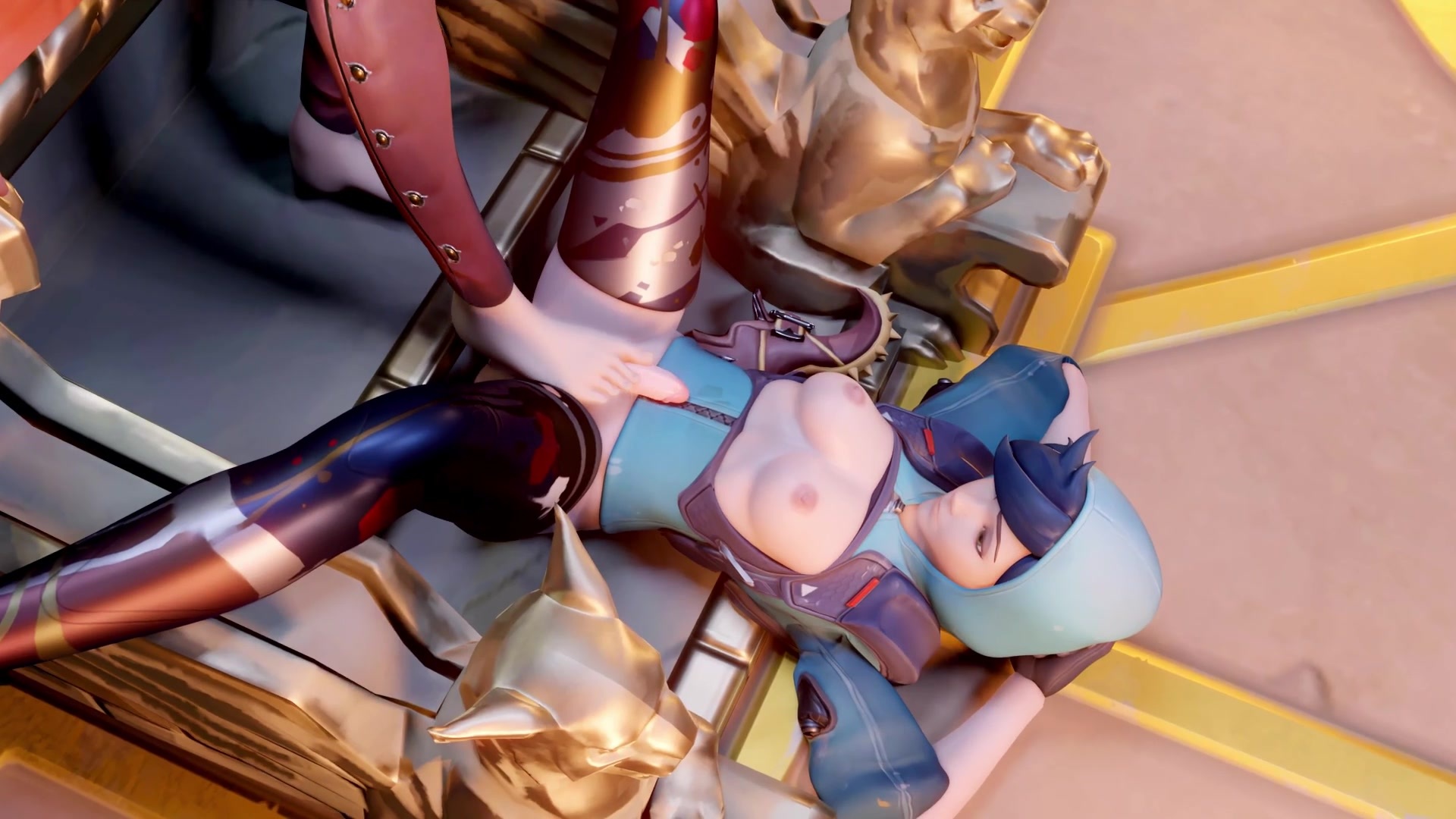 Mercy Applies A Healing Footjob To Tracer’s Futa Cock