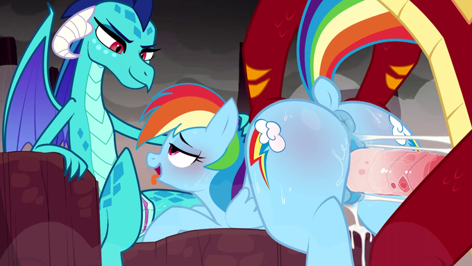 Rainbow Dash Licks Ember’s Pussy While Getting Banged By A Dragon