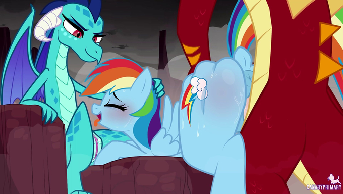 Rainbow Dash Licks Ember’s Pussy While Getting Banged By A Dragon