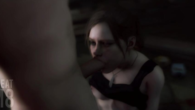 Claire Redfield Kneels And Makes Her BF Cum Using Her Mouth