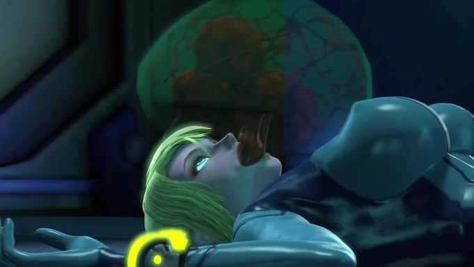 Samus Aran Gets Her Throat Fucked On The Floor By A Floating Alien Jelly Monster
