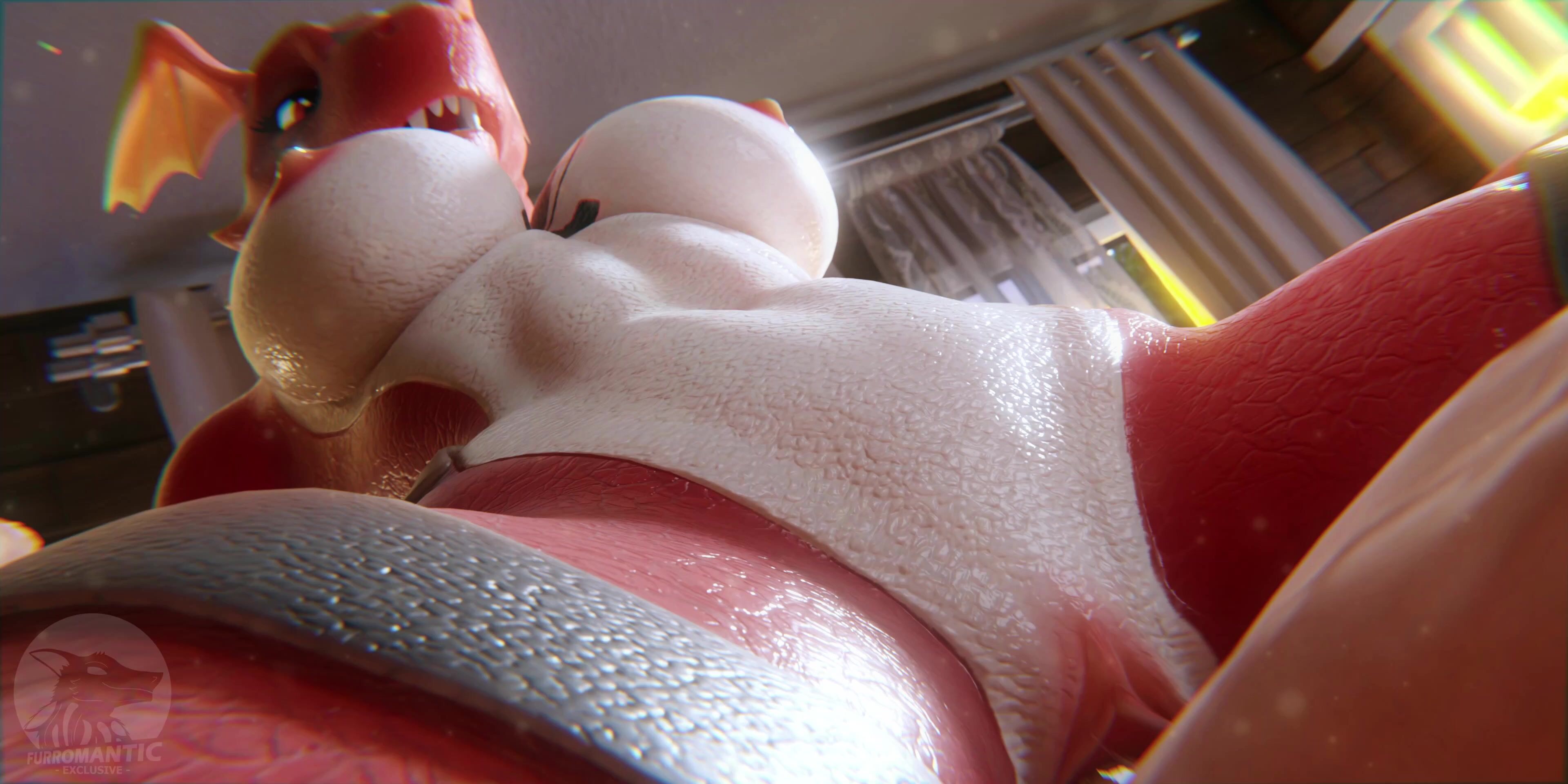 Busty Dragon Babe Rides A Human Cock In A Close-Up Cowgirl Position