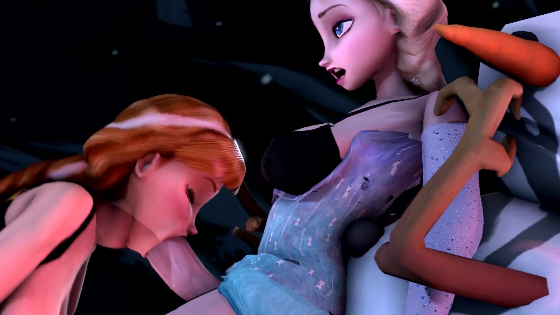 Anna Jerks Off While Blowing Elsa’s Cock On A Snowy Night