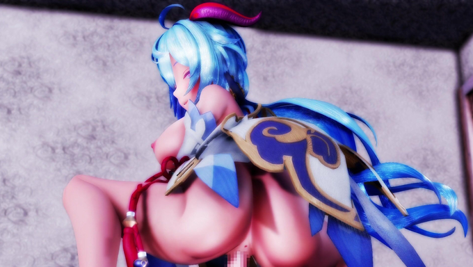 Blue‑Haired Ganyu Bounces On A Cock Dressed In Her Mission Outfit