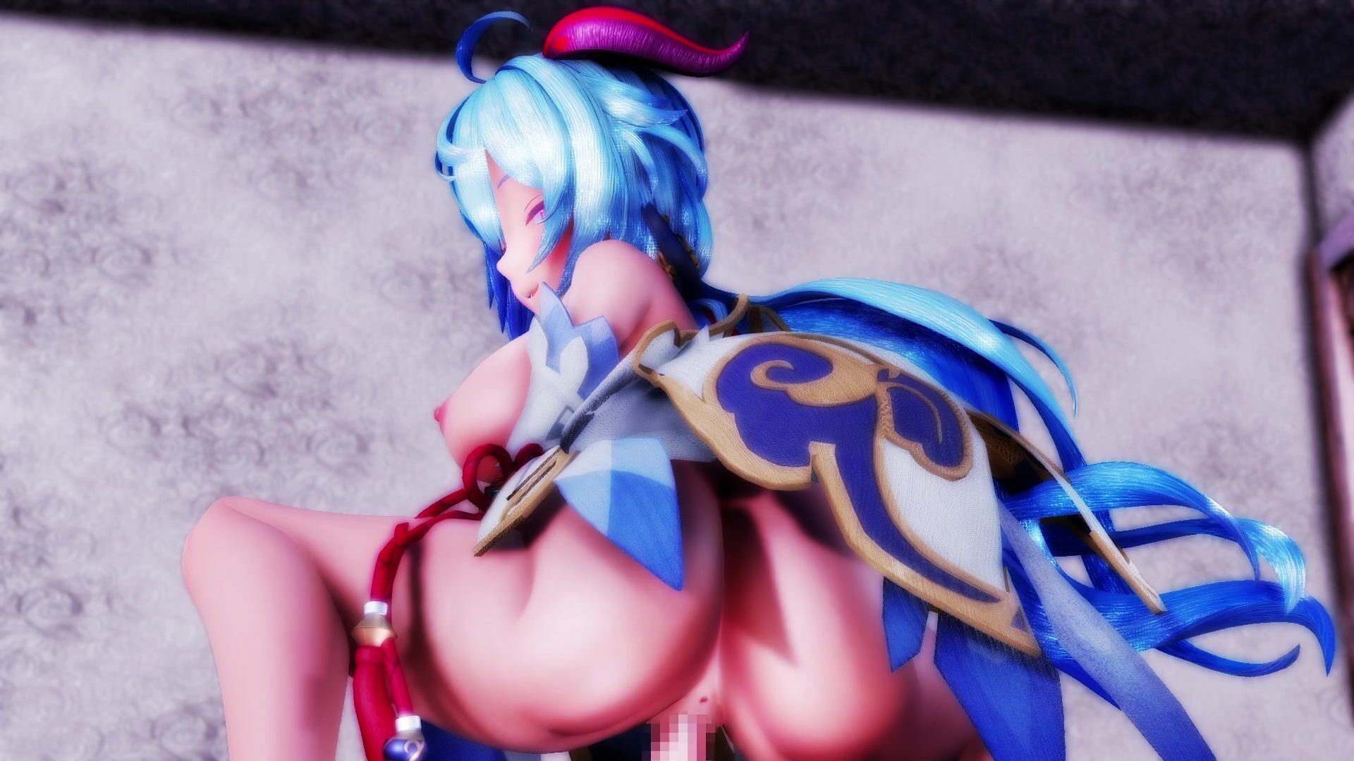 Blue‑Haired Ganyu Bounces On A Cock Dressed In Her Mission Outfit