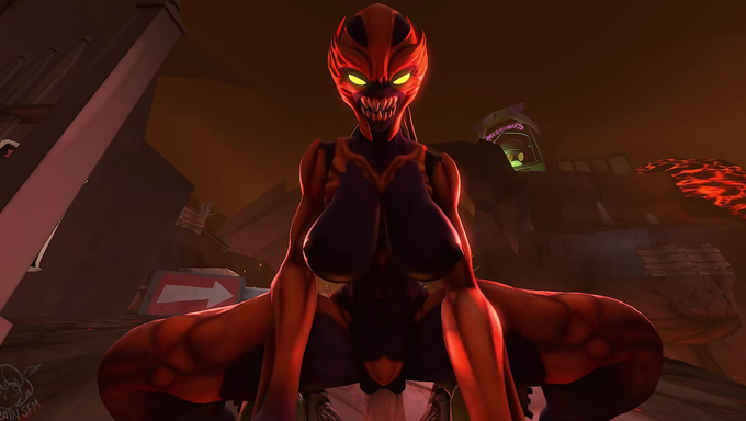 Busty Female Imp Rides A Big Cock In The Depths Of Hell