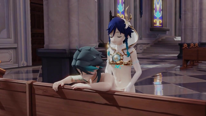 Venti Enjoys Plowing Xiao's Ass In The Church