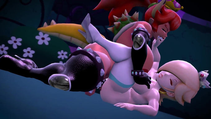 Red Haired Bowsette Deeply Pounds Princess Rosalina's Pussy On The Floor