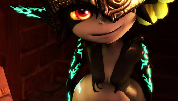 Midna Lets The Huge Cock Slip While Inside The Chamber