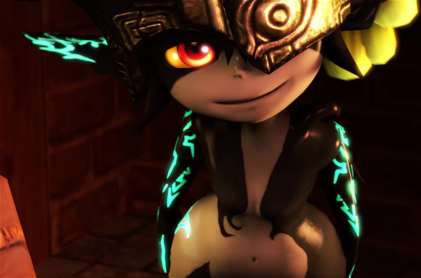 Midna Lets The Huge Cock Slip While Inside The Chamber