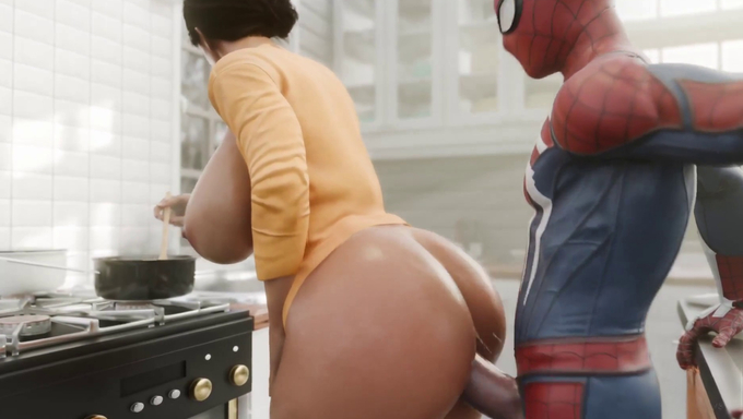 Peter Benjamin Parker Fucks A Busty Milf While She Is Cooking In The Kitchen