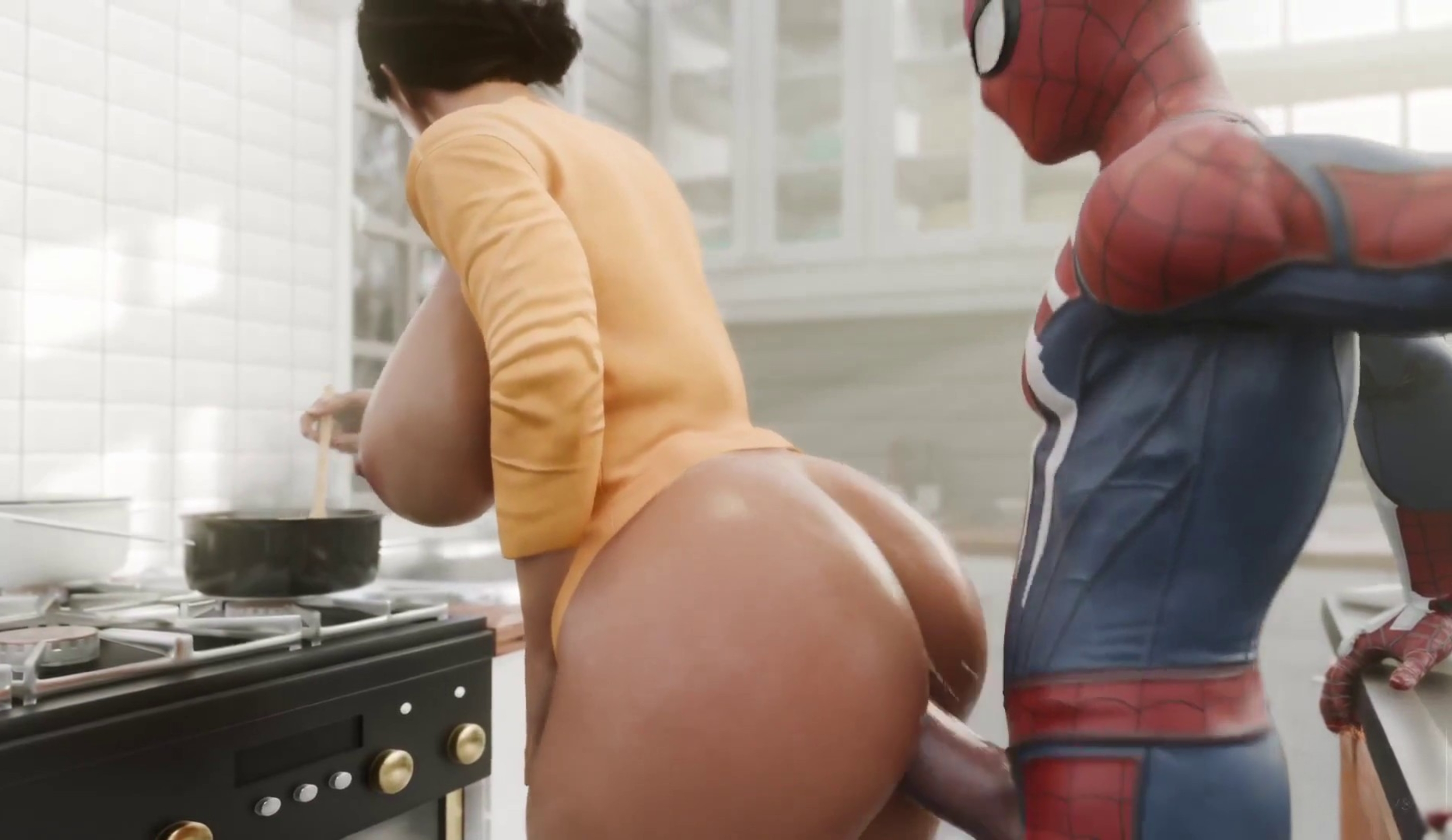 Peter Benjamin Parker Fucks A Busty Milf While She Is Cooking In The Kitchen