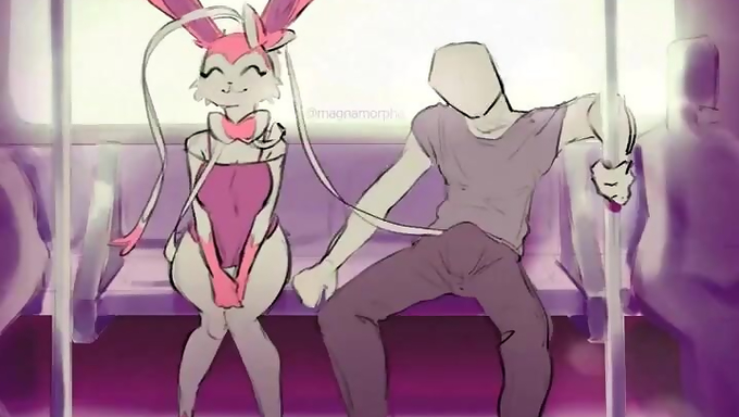 Slim And Horny Sylveon Pleasures A Man’s Cock On The Train