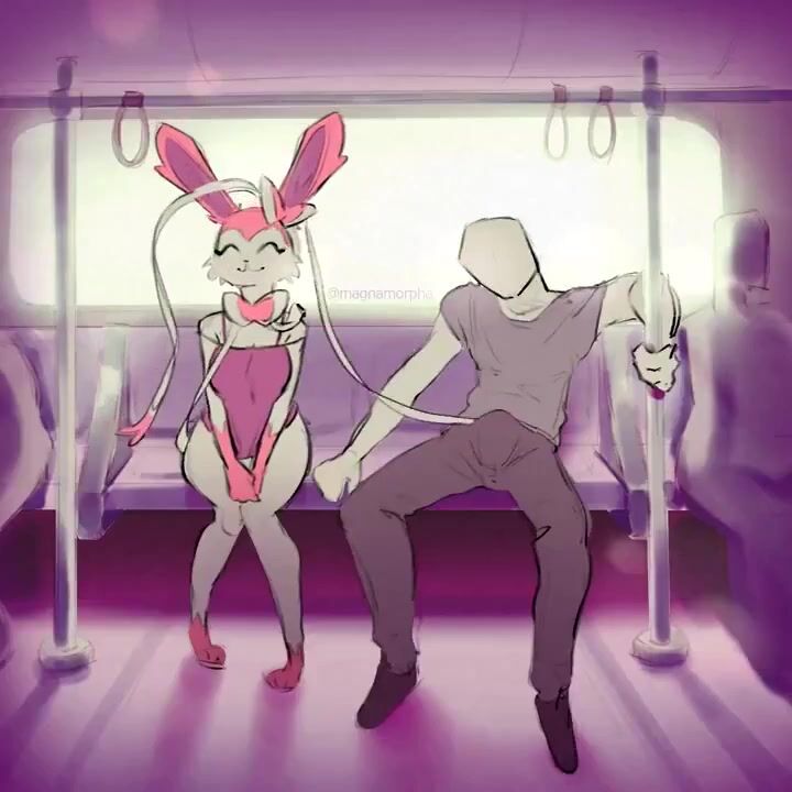 Slim And Horny Sylveon Pleasures A Man’s Cock On The Train