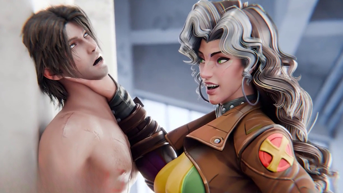 Rogue Teases And Lets A Huge Cock A Standing Fuck
