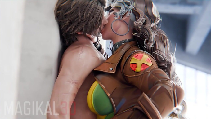 Rogue Teases And Lets A Huge Cock A Standing Fuck