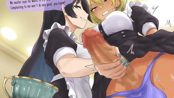 Blonde Futa Maid's Huge Cock Gets Jerked Off By Another Maid Until Cumshot
