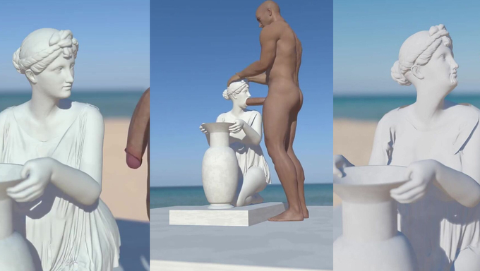Horny Statue Gives A Huge Cock Sloppy And Deep Blowjob