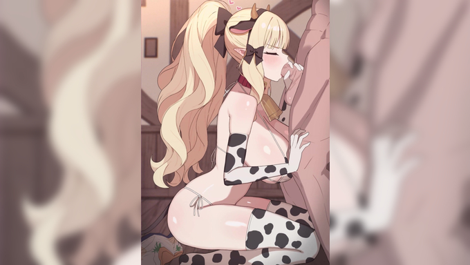Saren Likes Blowing Her BF's Cock In Her Cow Outfit