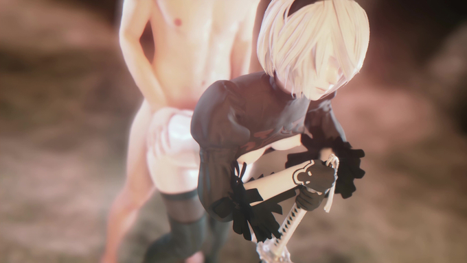 2B Gets Fucked From Behind In An Open Space