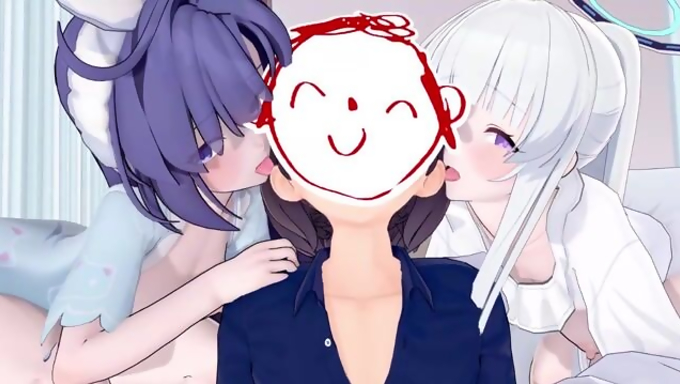 Lucky Stranger Gets To Fill Ushio Noa And Hayase Yuuka's Pussy On The Bed