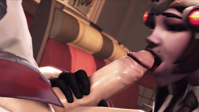 Widowmaker Sucks Mercy's Cock Before Being Railed In The Diner