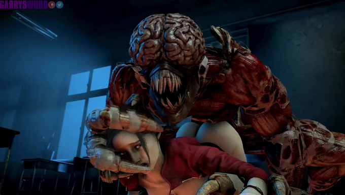 Claire Redfield Gets Rammed By A Licker On The Floor After Being Captured