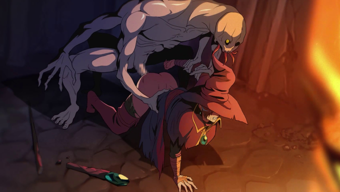 Helpless Mage Gets Defeated And Rammed By A Monster In The Dungeon