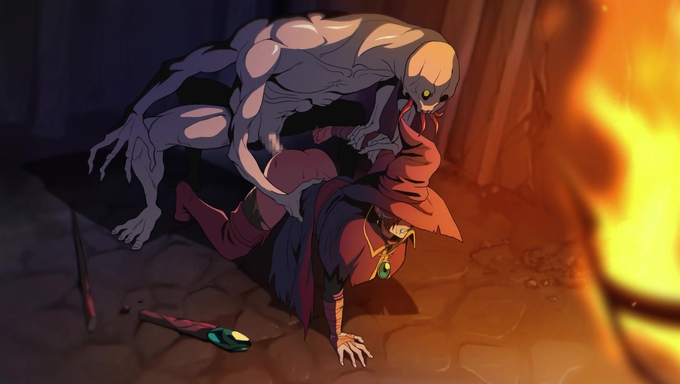 Helpless Mage Gets Defeated And Rammed By A Monster In The Dungeon