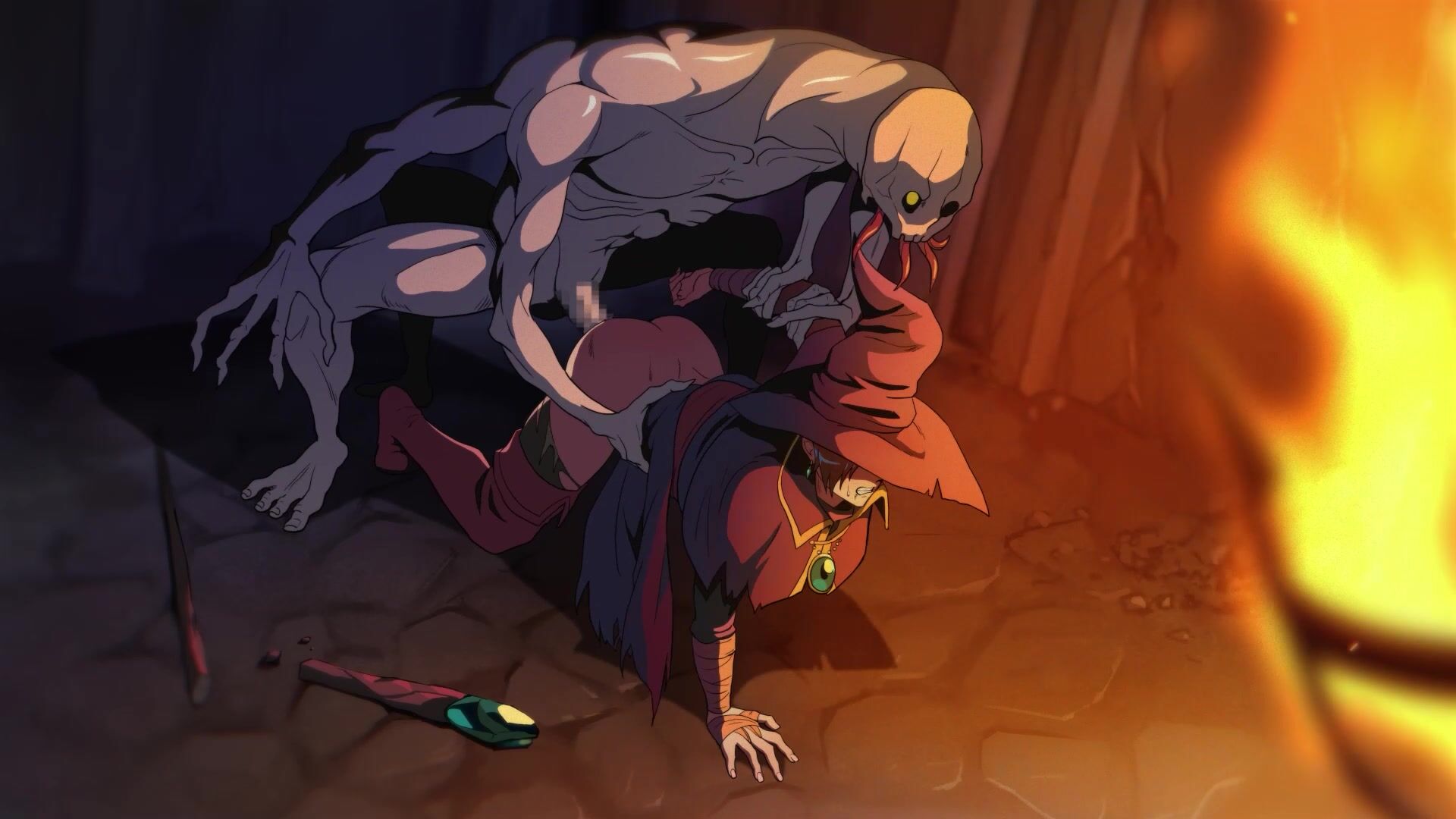 Helpless Mage Gets Defeated And Rammed By A Monster In The Dungeon